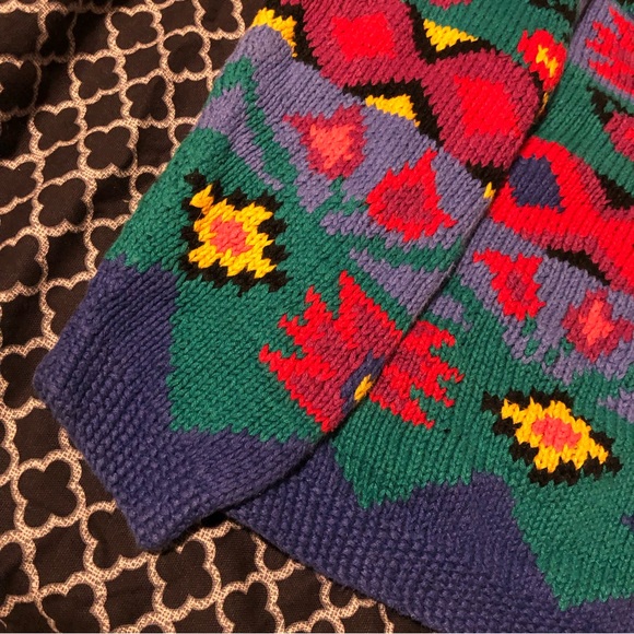 VTG L.L. Bean Woman’s Cardigan Colorful Sweater Geometric Blue Purple Sz Medium - Picture 10 of 11